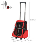 Pet Travel Backpack Bag Cat Puppy Dog Carrier w/ Trolley and Telescopic Handle Portable Stroller Wheel Luggage Bag (Red)