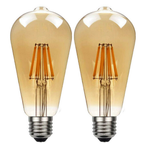 E27 LED Edison Dimmable Vintage Amber Glass Light Bulb - 2 Pack, Warm White 2700K - Professional Quality