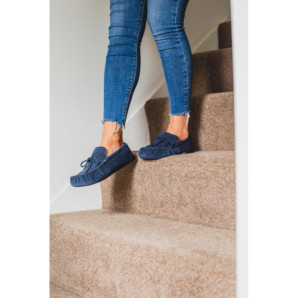 Mens Sheepskin Suede Moccasin Slippers With Suede Sole - 423-100