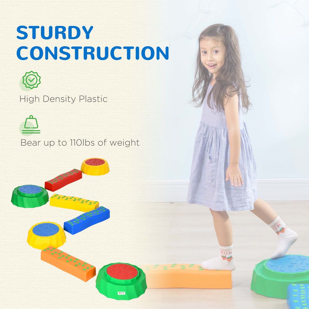 8 PCS Kids Stepping Stones Balance Beam w/Non-Slip Surface and Bottom, Stackable Stepping Stones for Toddler