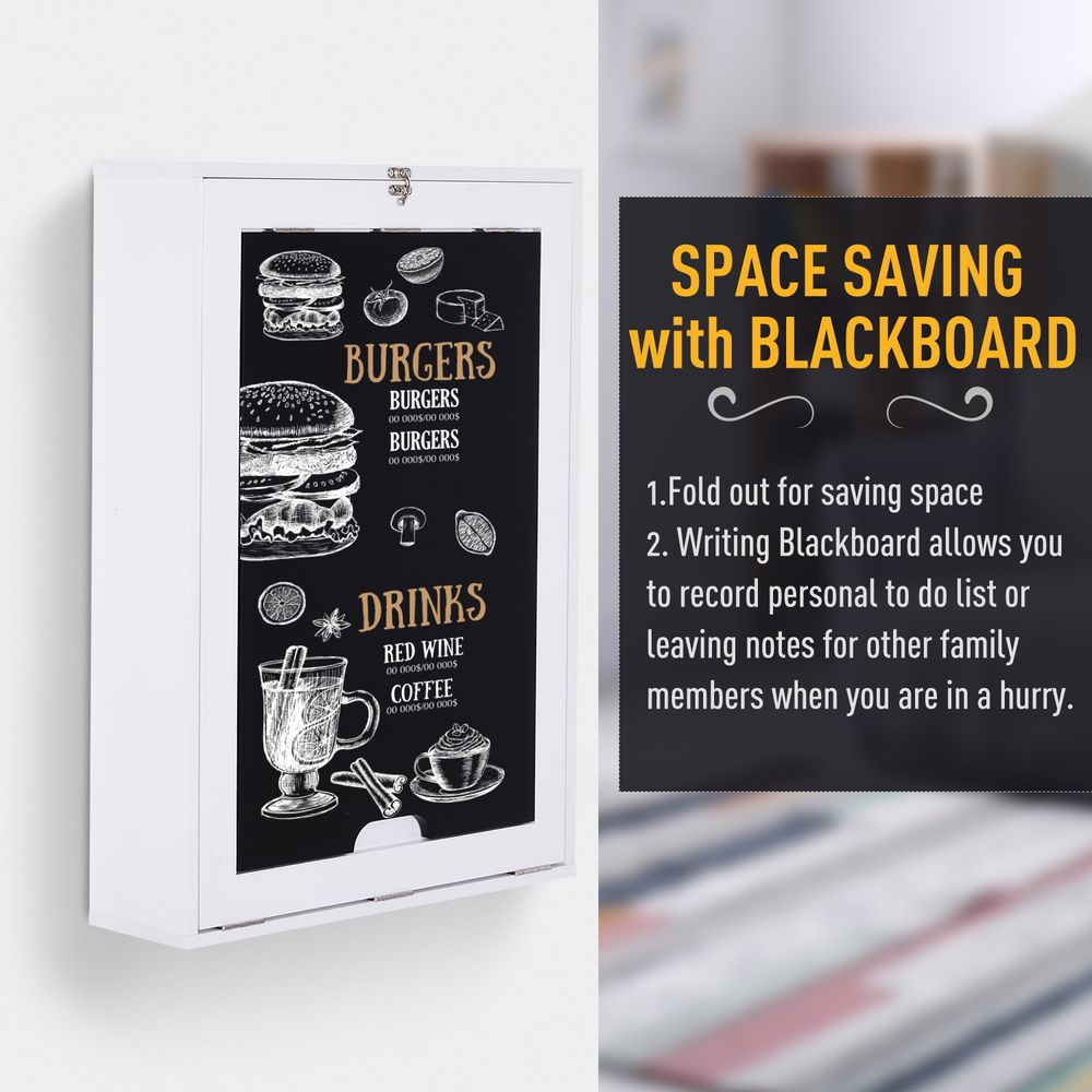 Space-Saving White Wall-Mounted Desk - Fold-Out Convertible Office Table with Chalkboard Shelf