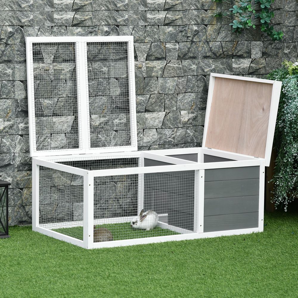 Rabbit Hutch Guinea Pig Hutch Wooden Small Animal Cage Rabbit Run Duck House with Openable Roof for Indoor Outdoor 115 x 66 x 47.5 cm