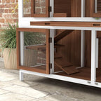 Two-Tier Wooden Rabbit Hutch w/ Openable Roof, Slide-Out Tray, Ramp