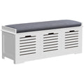 3-Door Shoe Storage Bench Cushion Seat Slatted Doors Elevated Base White