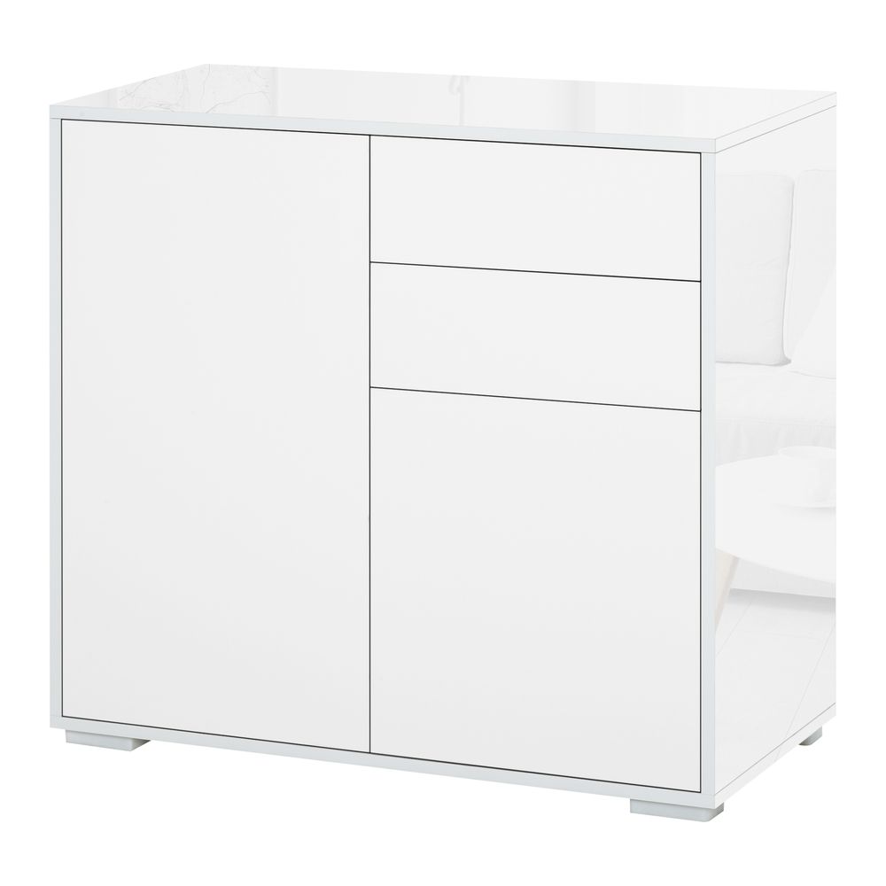 High Gloss Frame Sideboard, Side Cabinet, Push-Open Design with 2 Drawer for Living Room, Bedroom, White in White