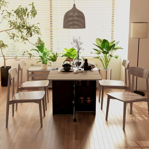 Drop Leaf Dining Table Folding Desk w/ 2 wheels Storage Shelves - Mobile