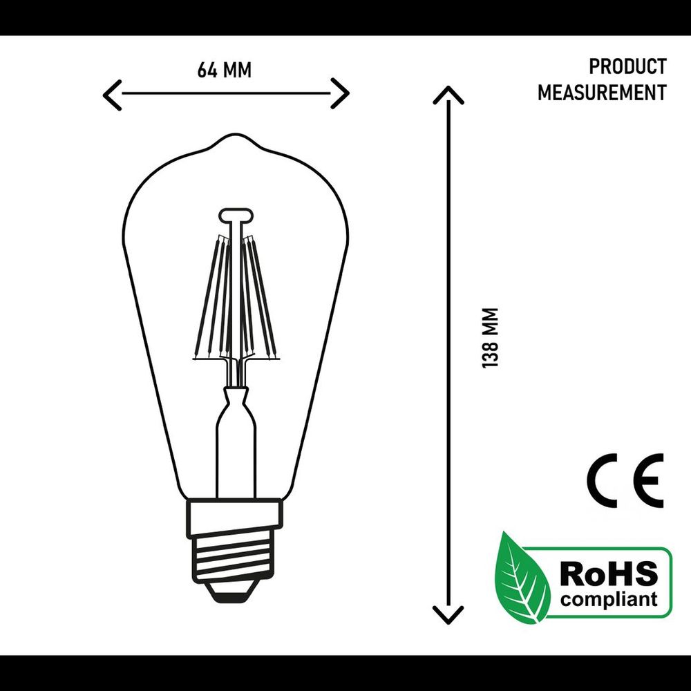 Vintage LED Edison Dimmable Bulbs - 5Pack Amber Glass - Warm White 2700K - Energy Saving - Long Lasting