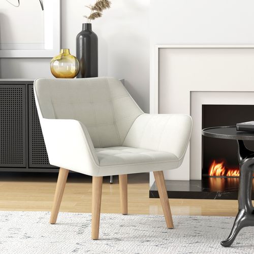 Velvet-Feel Accent Chair with Arms Slanted Back Wood Legs