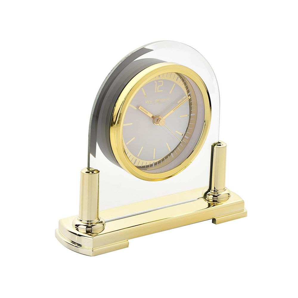 Wm.Widdop Glass Mantel Clock - 2 Tone Dial - Gold Stand