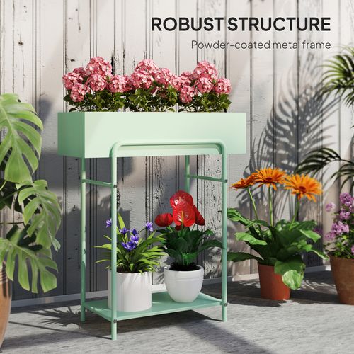 2 Tier Plant Stand, Metal Plant Rack with Drain Holes, Green
