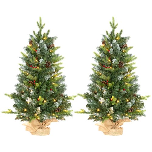 2 Pieces 2' Prelit Artificial Tabletop Christmas Trees, LED Display