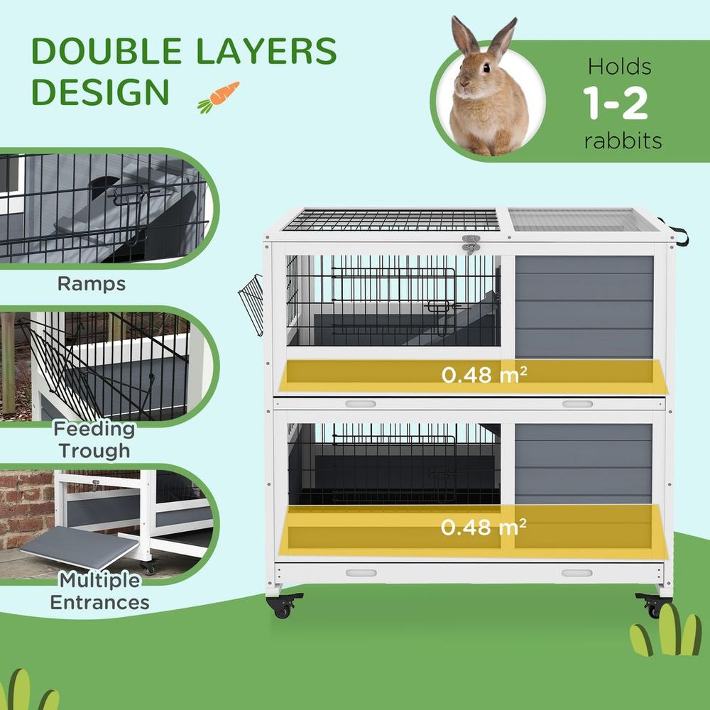 Double Deckers Rabbit Hutch: Spacious, Slide-Out Trays, Feeding Trough