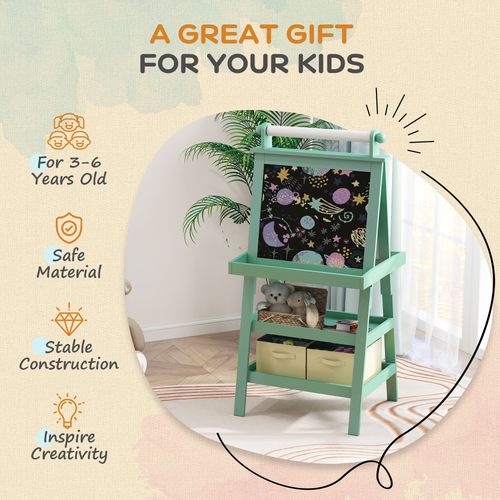 Double-Sided Art Easel for Kids w/ Paper Roll, Storage Baskets