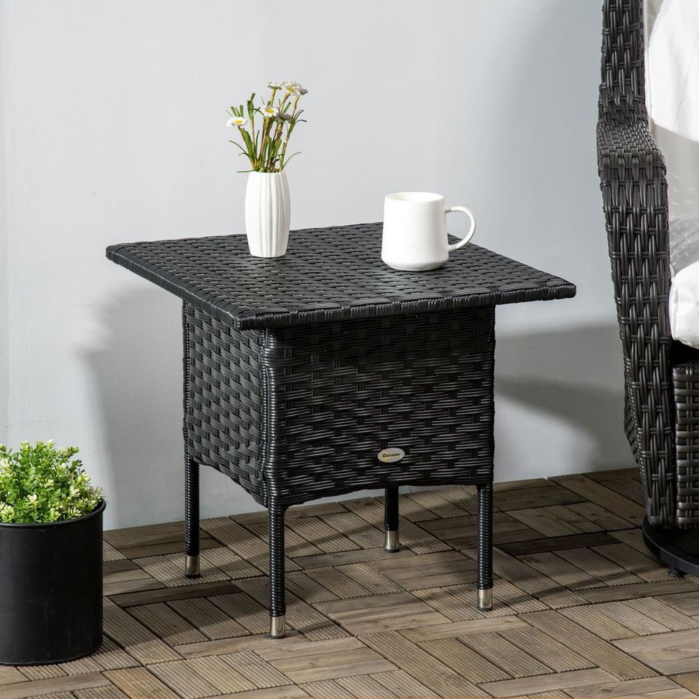 PE Rattan Outdoor Coffee Table, Patio & Garden Black Side Table