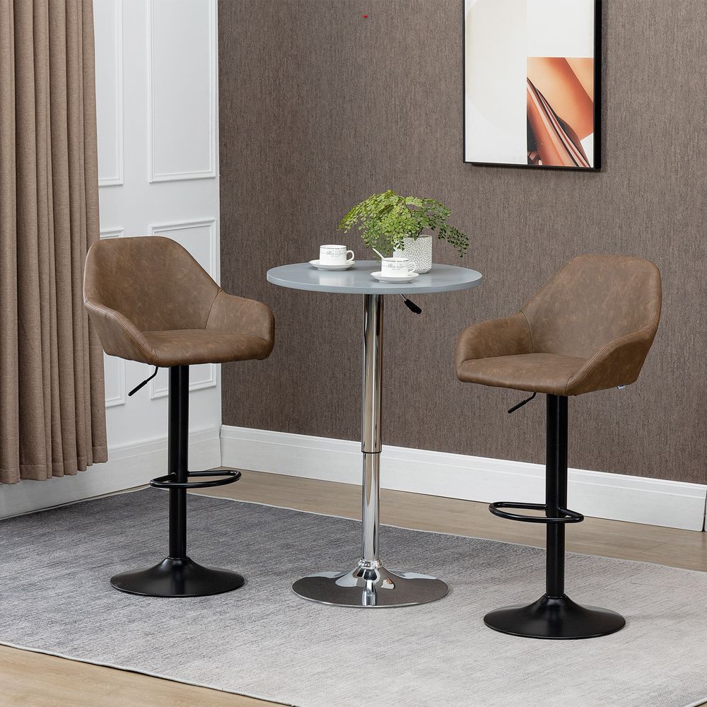 Swivel Barstools: Set of 2, PU Leather, Steel Brown