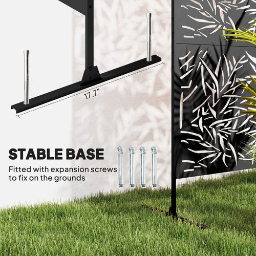 Decorative Outdoor Divider Privacy Panel with Stand, Bamboo Black