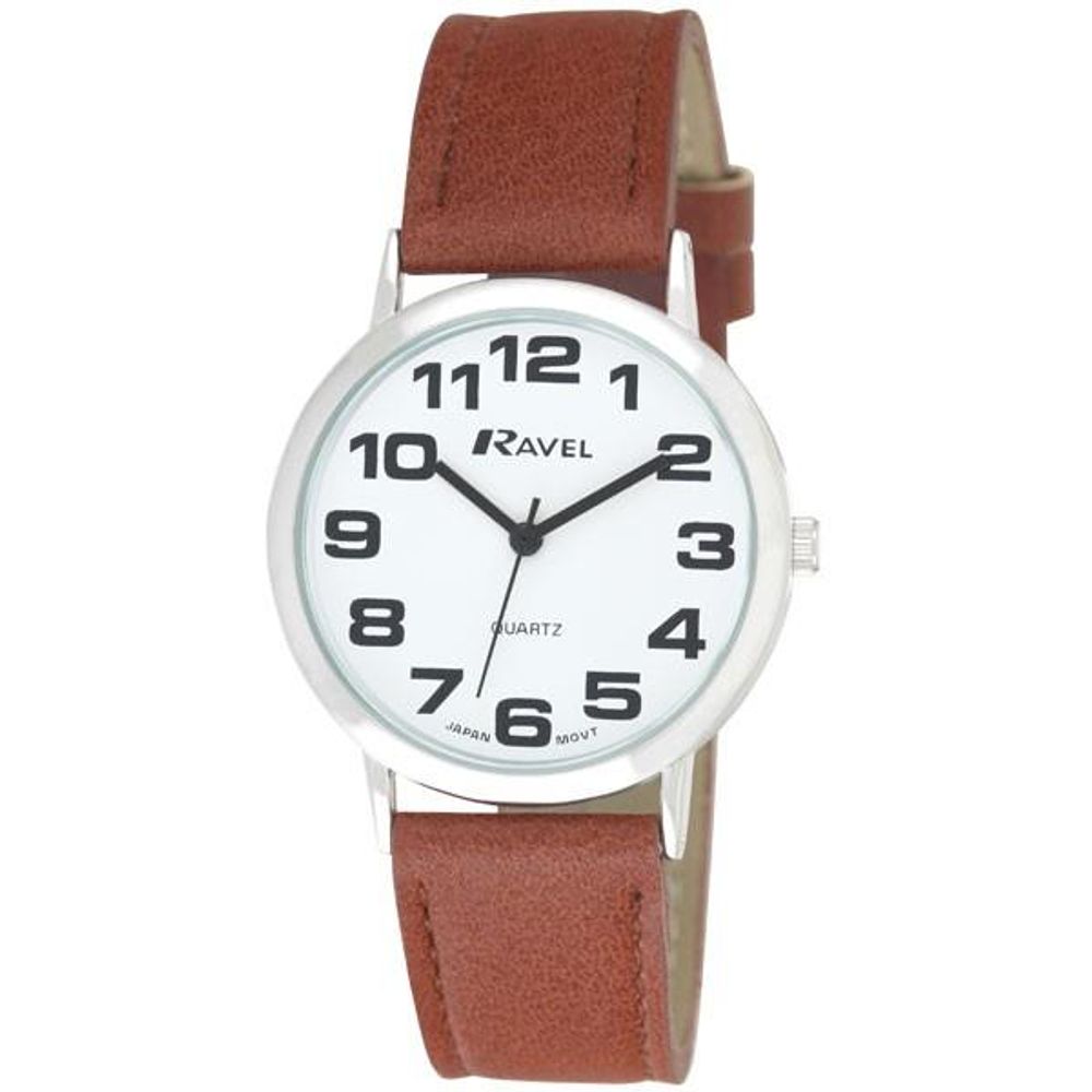 Men's White Dial Brown Leather Strap Watch - Stylish.1A