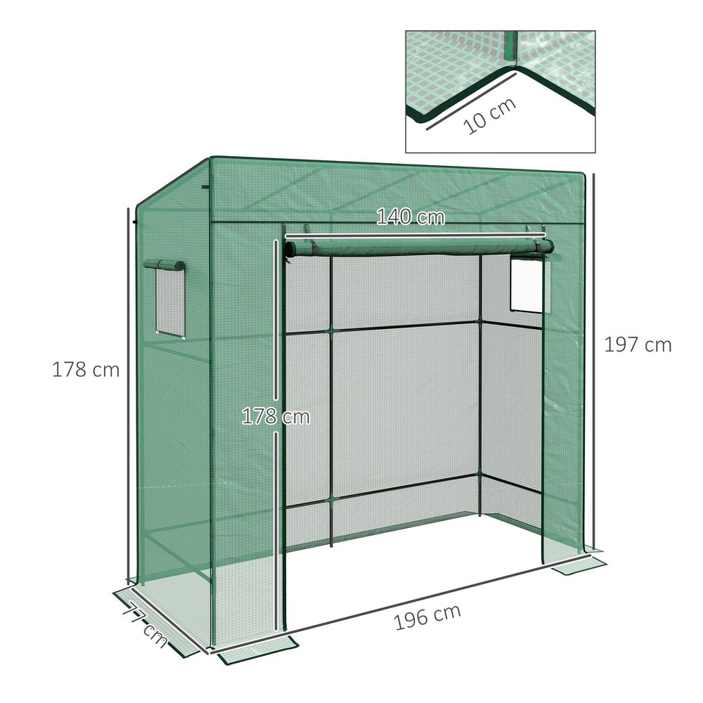 Walk-in Garden Green House with Large Roll-up Door and 2 Mesh Windows