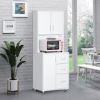 Kitchen Buffet Storage, 2 Cabinets, 3 Drawers, 60x40x150cm, White Finish