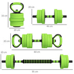4-in-1 Fitness Set: Dumbbells, Barbell, Kettlebell, Push Up Stand, 20kg