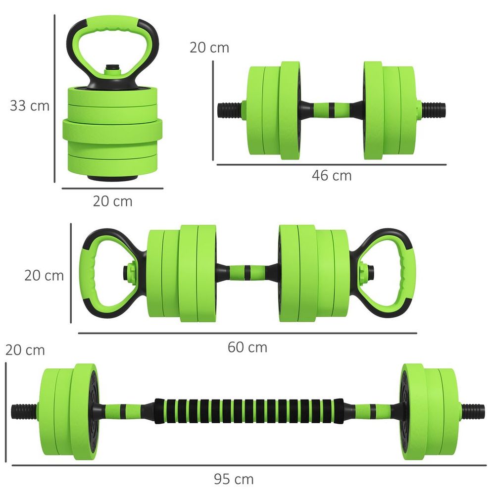 4-in-1 Fitness Set: Dumbbells, Barbell, Kettlebell, Push Up Stand, 20kg