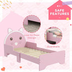 Toddler Bed Frame Cat Design Kids Bed with Guardrails - Pink