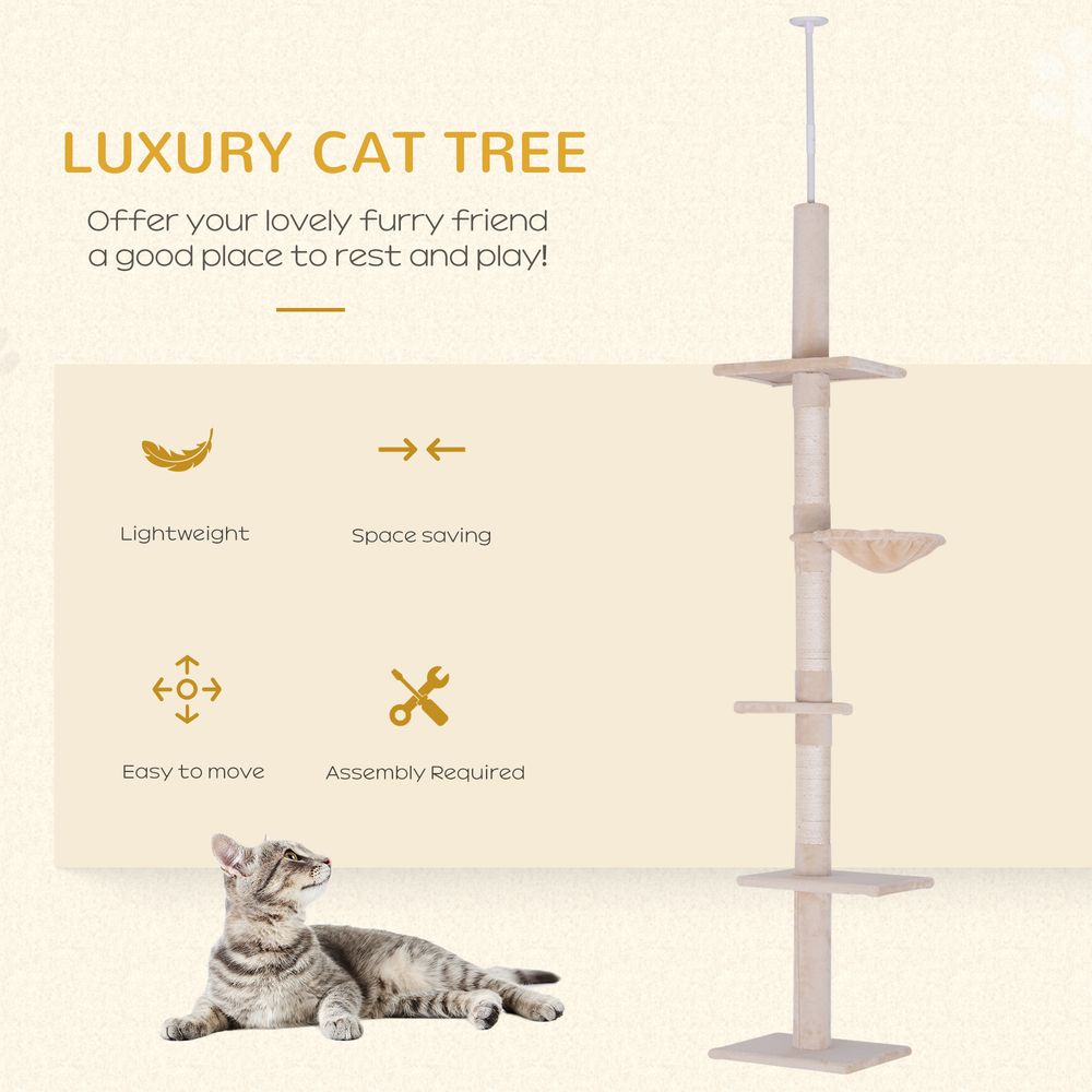 Floor to Ceiling Cat Tree for Indoor Cats 5-Tier Kitty Tower Beige
