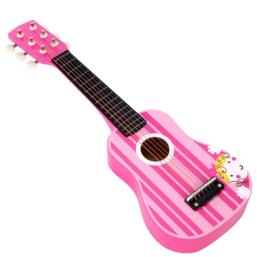 Wooden Pink Striped Guitar - Pretend Play Music Toy for Children - Ages 3+. & Interactive Gift for Kids!
