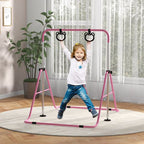 Adjustable Height Foldable Kids Gymnastics Bar with Non-Slip Mats, Pink