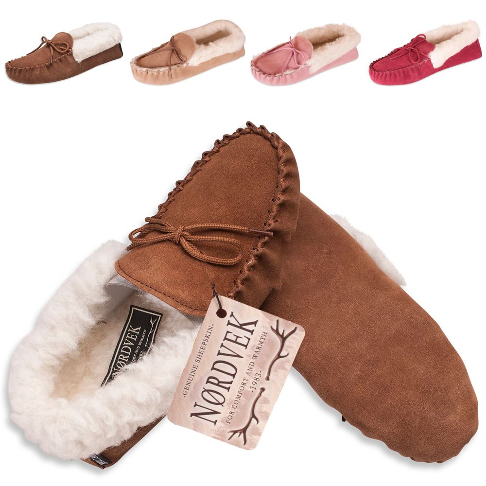 Womens Sheepskin Suede Moccasin Slippers With Suede Sole - 418-100