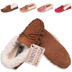 Womens Sheepskin Suede Moccasin Slippers With Suede Sole - 418-100