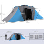 4-6 Man Camping Tent with 2 Bedroom and Living Area, Grey and Blue