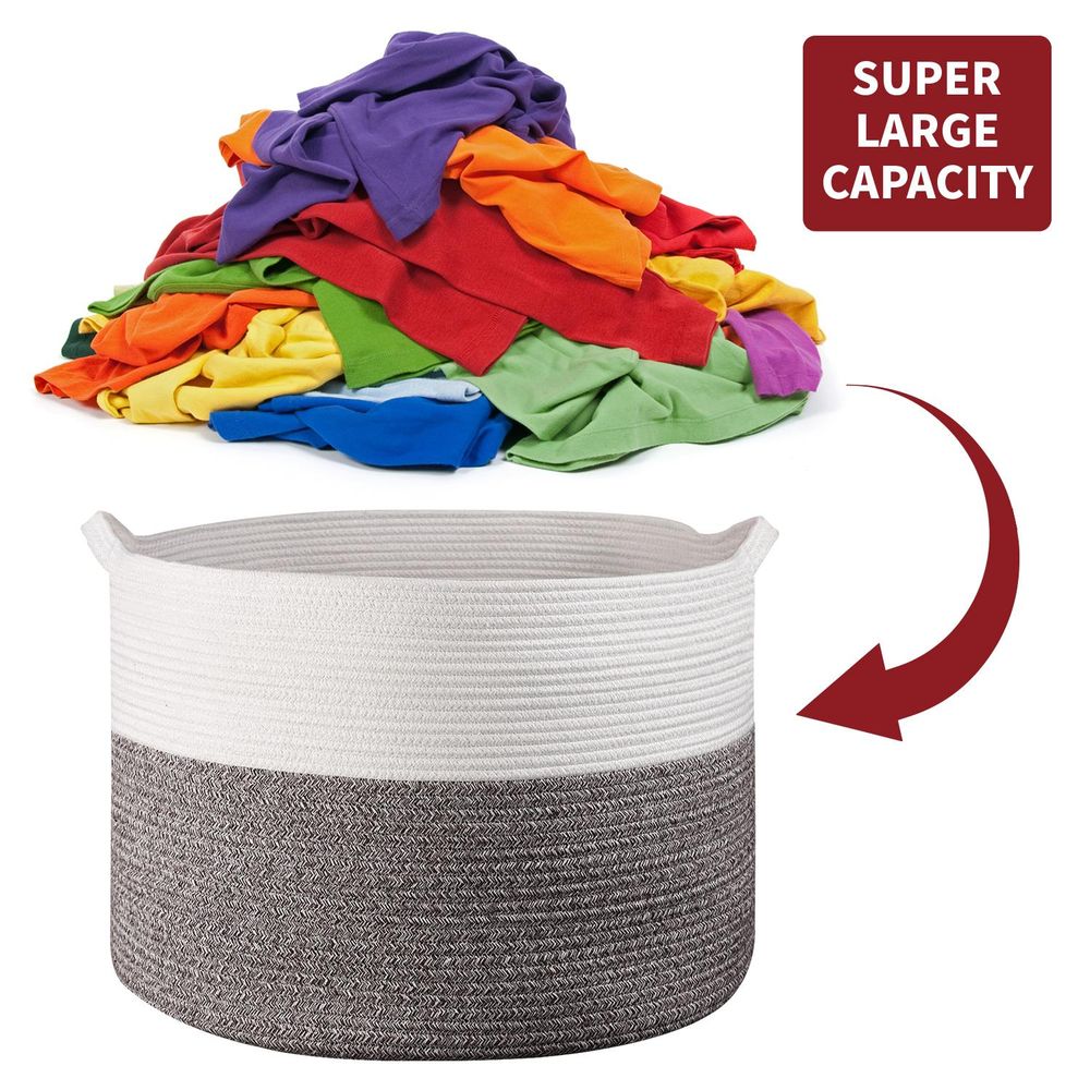 Laundry Basket Wht & Natural
