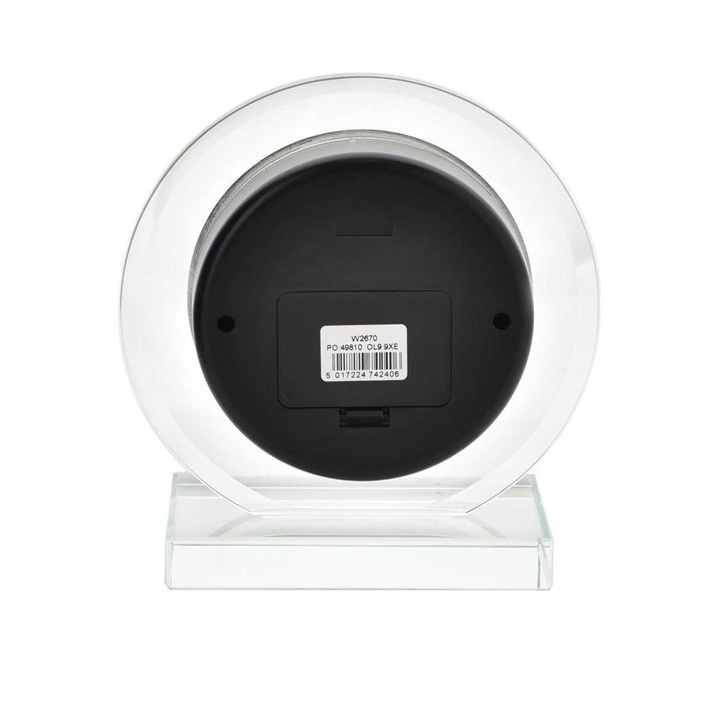 Wm.Widdop Round Glass Mantel Clock - Contemporary Design, Silver Bezel, Roman Numeral Dial - Gift, Long-lasting Style