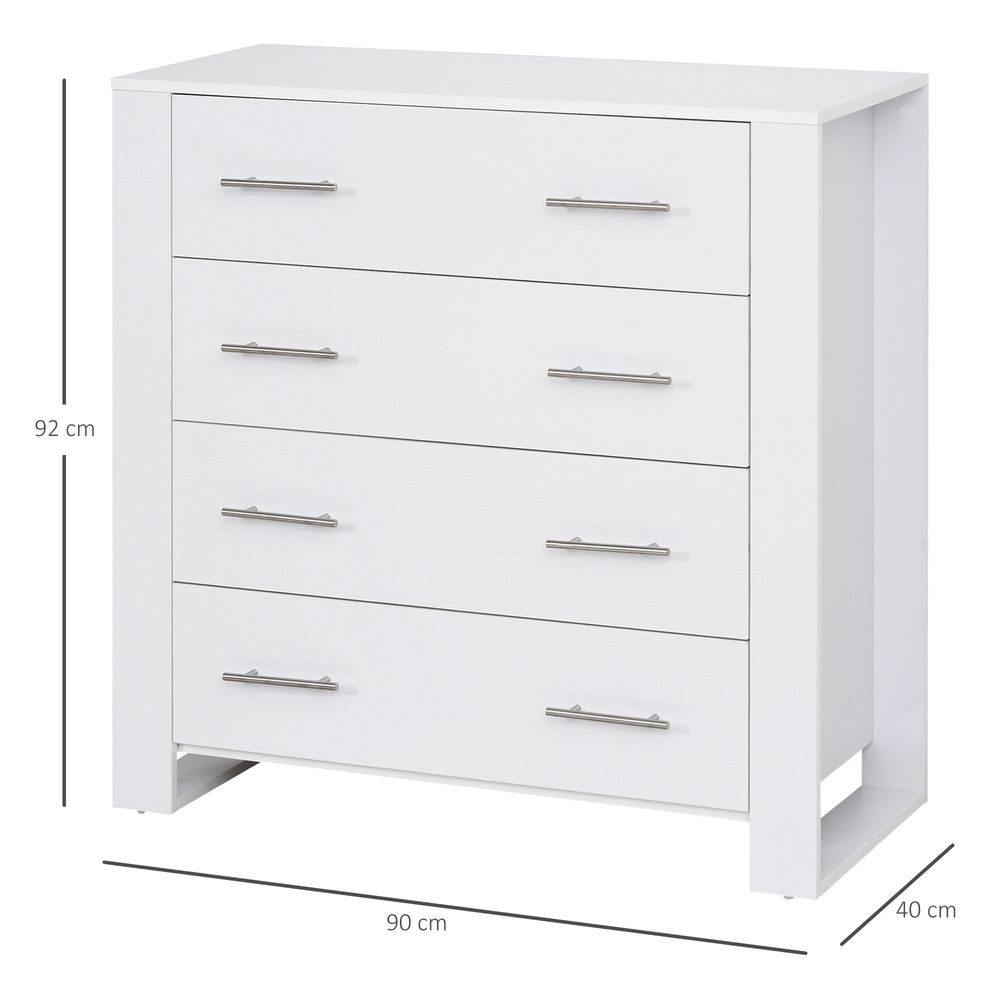 Chest Of 4 Drawers Storage Cabinet Bedroom Clothes w/Metal Handles Base Freestanding Unit Furnishing Living Room White