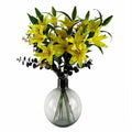 100cm Yellow Lily Black Eucalyptus Glass Ball Vase
