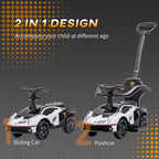 2 in 1 Baby Ride on Push Car Toddler Push Along Car, White
