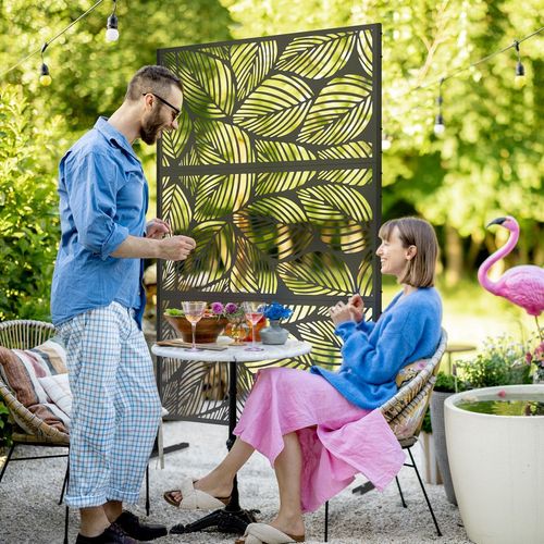 6.5FT Metal Outdoor Privacy Screen Panel with Stand, Leaf Style