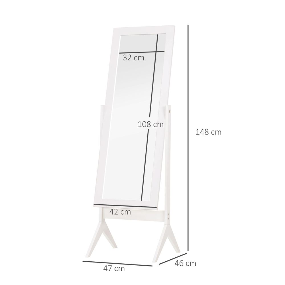 Freestanding Dressing Mirror - Adjustable Tilt - White - for Bedroom, Bathroom, Hallway