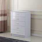 Tall White High Gloss Wardrobes 3Pc Chest Nightstand 7 Drawer - Elegance