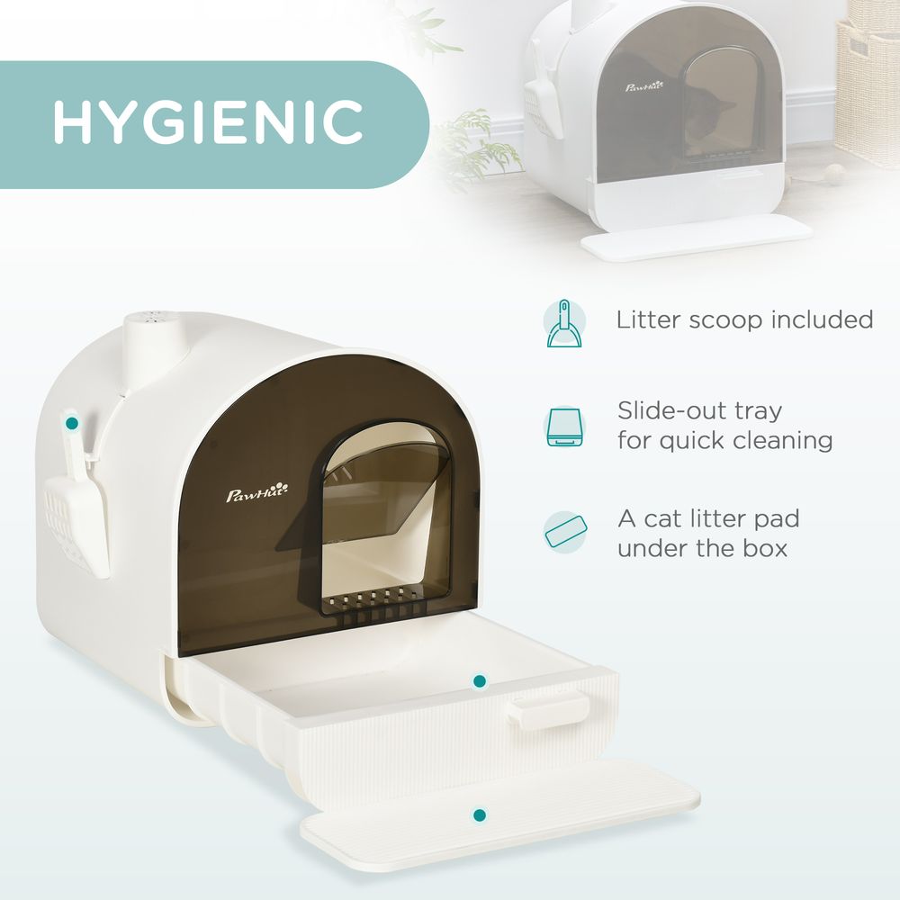 Hooded Cat Litter Tray - Kitten Toilet w/ Scoop, Filter, Flap Door - Easy Maintenance - 43x44x47cm