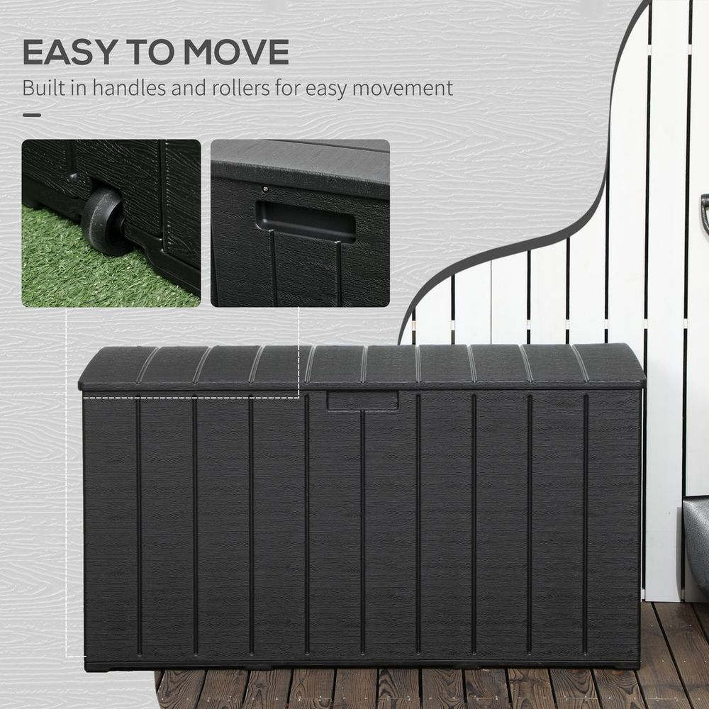 336L Rolling Garden Storage Box, Black - Durable Plastic Container