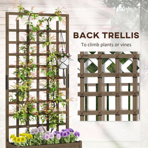 Wooden Trellis Planter, Raised Garden Bed with Wheels and Bed Liner in Wooden