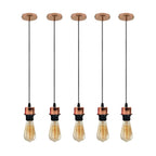 5 Pack Industrial Rose Gold Pendant Light, E27 Lamp Holder, Addable Lampshade, Dimmable, Vintage/Retro Style