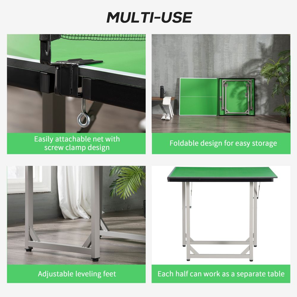 Tennis Table Ping Pong Foldable with Net Game Steel 182cm Indoor, Green