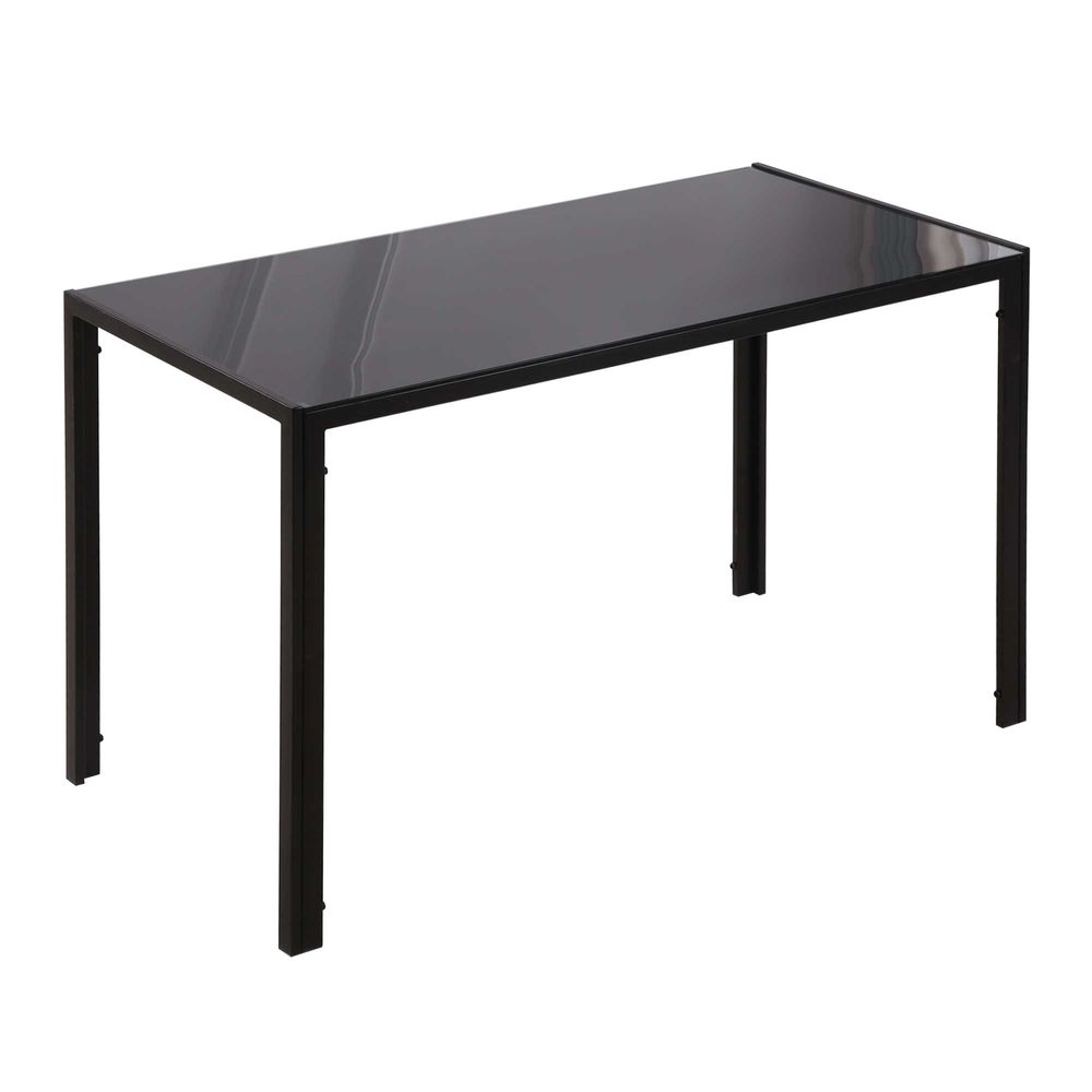 Dining Table for 4 People, Modern Rectangular Kitchen Table with Tempered Glass Tabletop and Steel Legs for Dining Room, Black