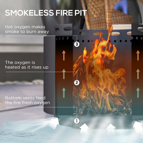48.5cm Smokeless Wood Burning Firepit Metal Fire Pit, Black