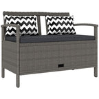 160L Rattan Garden Storage Bench, Cushioned Outdoor Bench, Grey