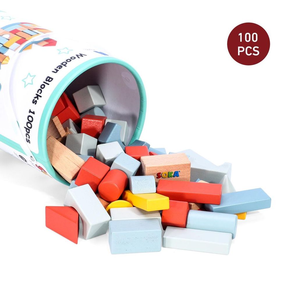 100pcs Wooden Blocks in New Color: Construction Toy for Creative Kids