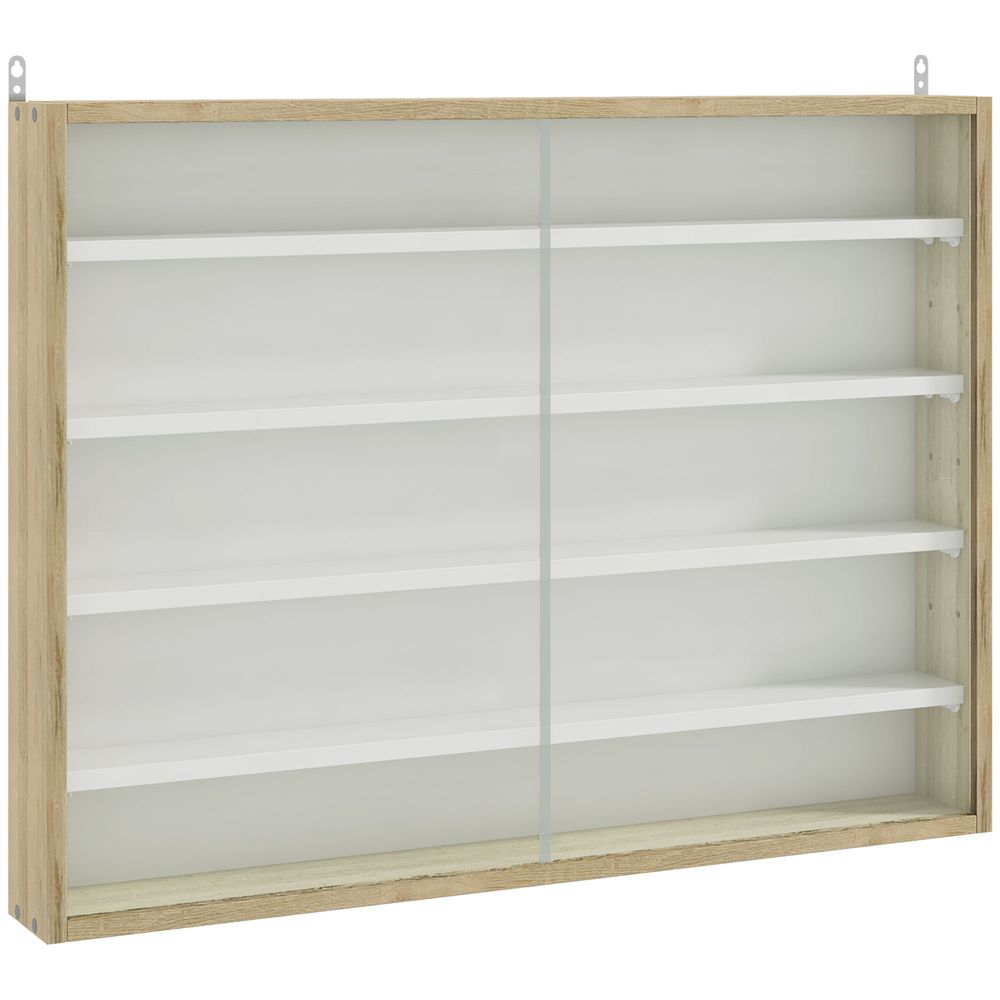 5-Tier Wall Display Shelf Unit Cabinet w/ Shelves Glass Doors Natural